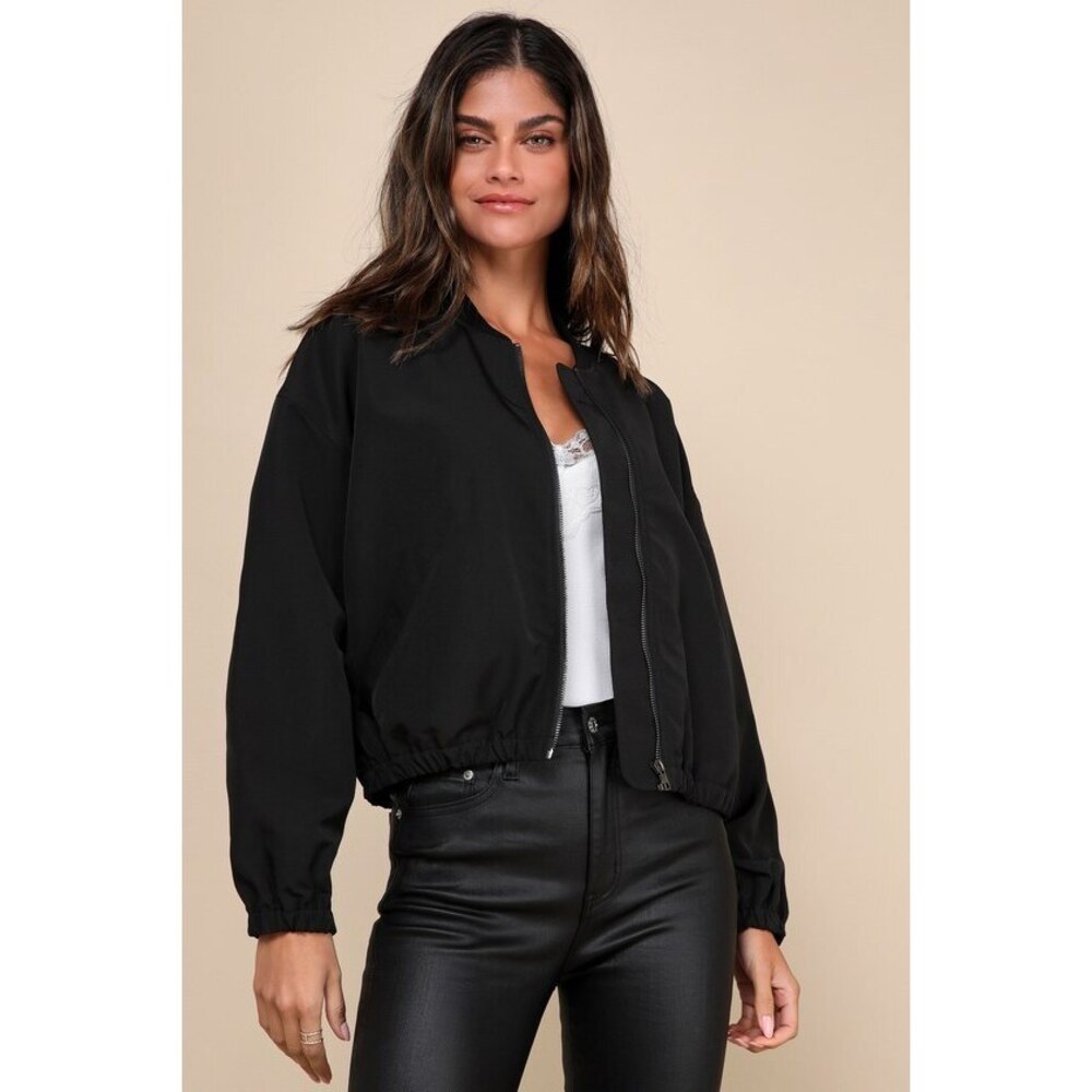 Lulus Cool Perfection Black Bomber Jacket - Size S